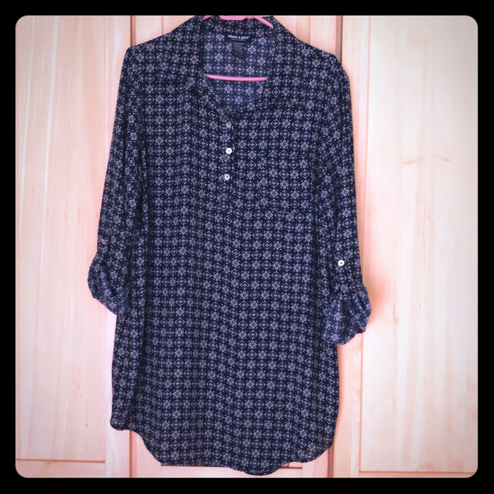 L blue floral shirt dress